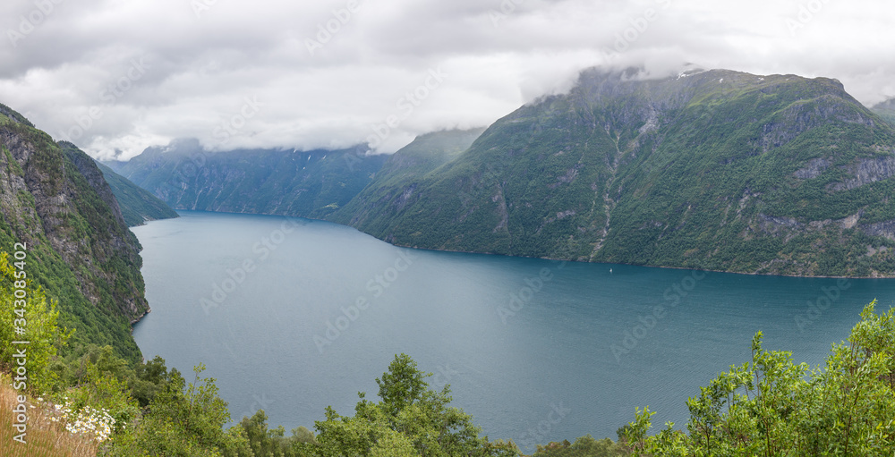 Geiranger fjord, Beautiful Nature Norway. It is a 15-kilometre, 9.3 mi long branch off of the Sunnylvsfjorden, which is a branch off of the Storfjorden