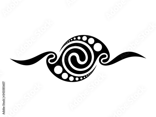 Minimal abstract stencil, tribal tattoo sketch. Black and white symbol of magic spiral mascot, sign of sun and time. Vector template.