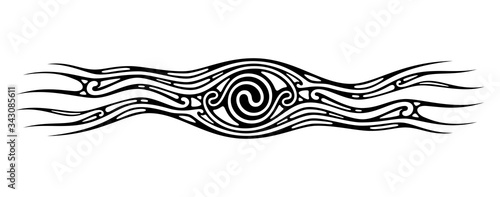 Minimal abstract stencil, tribal tattoo sketch. Black and white symbol of magic spiral mascot, sign of sun, time or shamanic eye. Vector template.