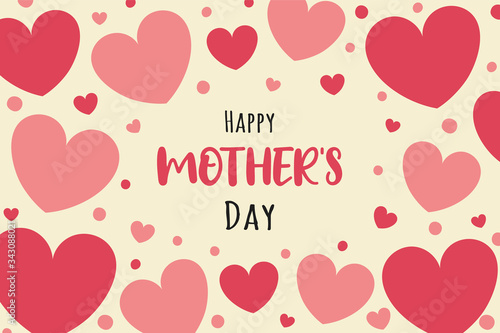Design of Mother’s Day card with cute hearts and wishes. Vector