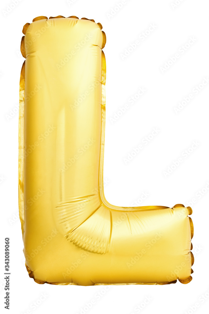 Golden letter L made of inflatable balloon isolated on white background Golden letter L made of inflatable balloon isolated on white background