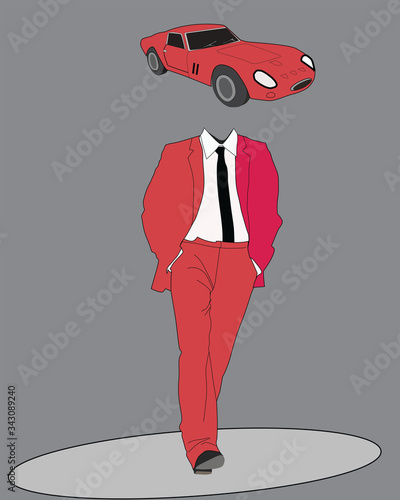 men with red car