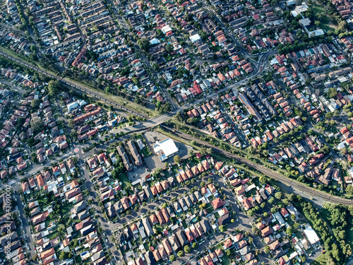 Panoramic Aerial Drone view above Belmore Sydney NSW Australia and western sydney suburbia  photo