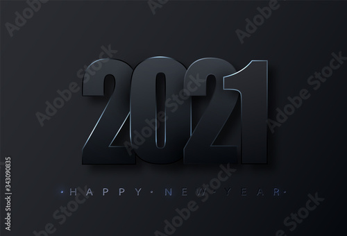 Happy New 2021 Year. Black paper numbers. Happy New Year Banner with 2021 Numbers Dark Vector holiday illustration.