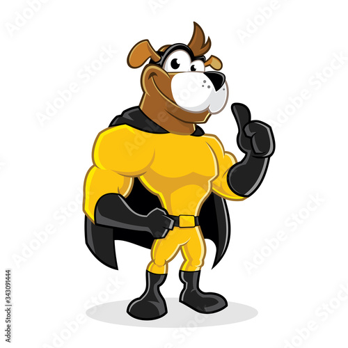 Cartoon superhero dog with thumb up
