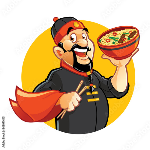 Cartoon smiling Asian chef character
