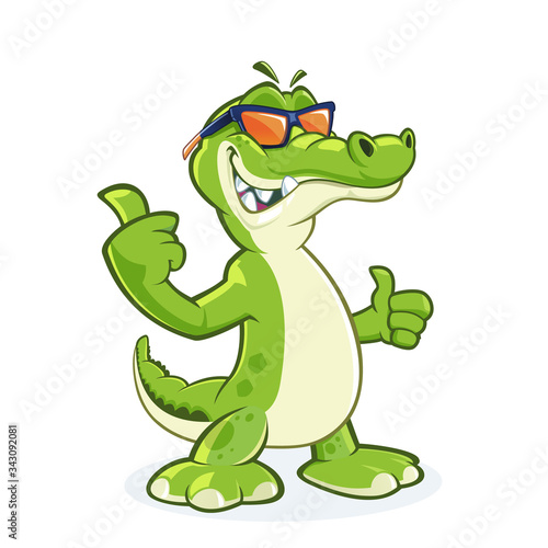 Smiling Crocodile Cartoon Character With Sunglasses with thumb up 