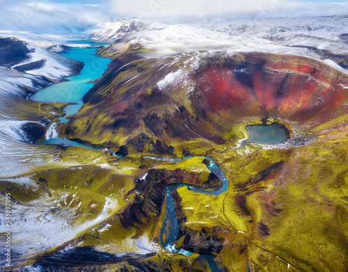 Volcanic Crater in the Highlands of Iceland Aerial photo