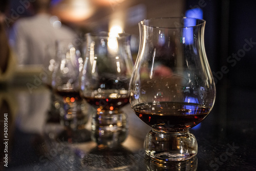 cognac glasses on the counter