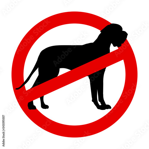A red circle on a white background, a stop sign. No Pets allowed