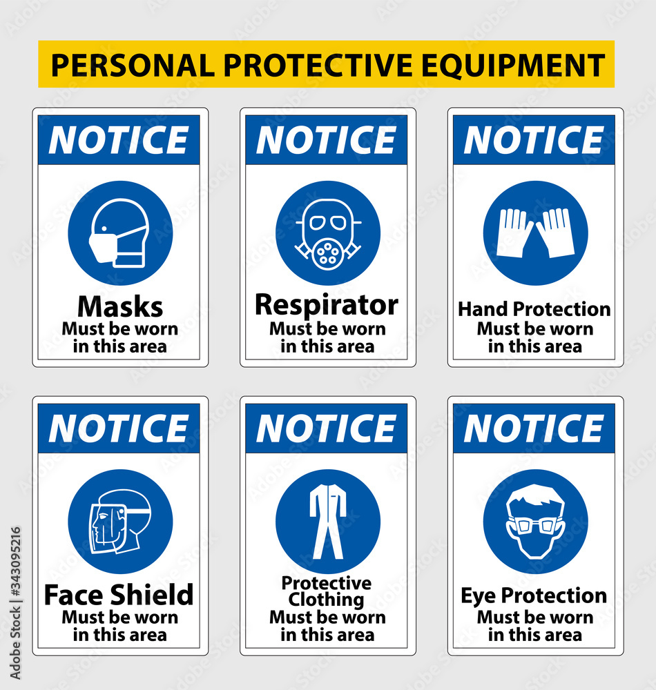 Notice PPE (Personal protective equipment) Required Vector Sign Post