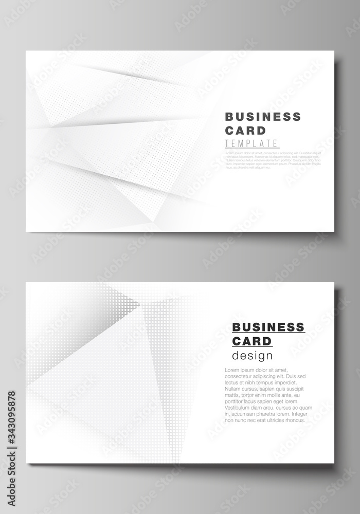 Fototapeta premium Vector layout of two creative business cards design templates, horizontal template vector design. Halftone effect decoration with dots. Dotted pop art pattern decoration.