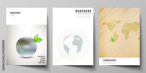 Vector layout of A4 format cover mockups design templates for brochure, flyer, booklet, cover design, book design, brochure cover. Save Earth planet concept. Sustainable development global concept.