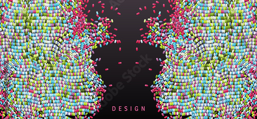 Irregular array or matrix of random ovals. Background breaking down into small fragments. Motion vector illustration.