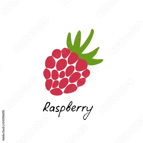Hand drawn raspberry logo. Berry icon and raspberry inscription. Vector illustration .