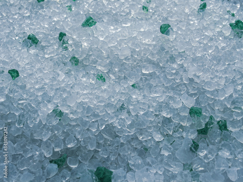 Silica gel, cat tray filler. blue and green translucent crystals texture