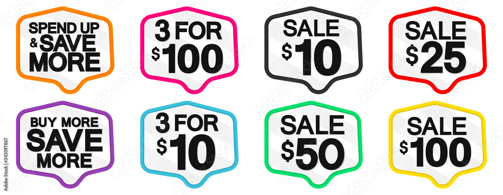 Set Sale banners design template, discount tags, vector illustration