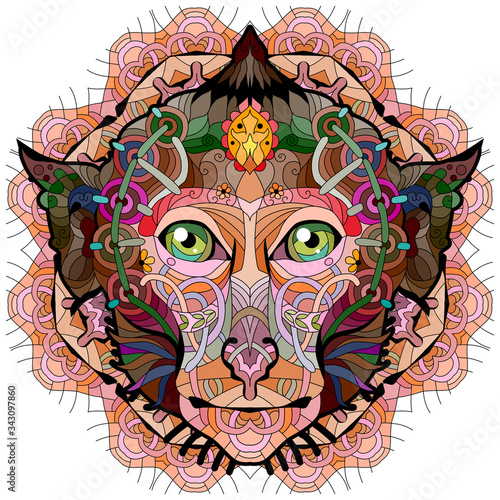 Zentangle monkey head with mandala. Hand drawn decorative vector illustration