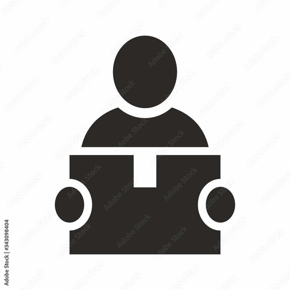 Delivery man holding cardboard box. Vector icon isolated on white background. Delivery man holding cardboard box. Vector icon isolated on white background.
