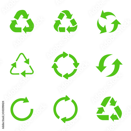 recycling symbol of ecologically pure funds, set of arrows, green vector collection vector image.