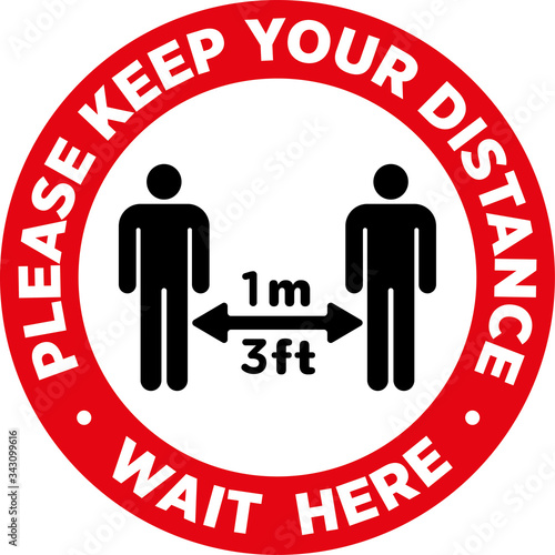 Social Distancing Signage or Floor Sticker for help reduce the risk of catching coronavirus Covid-19. Vector sign.