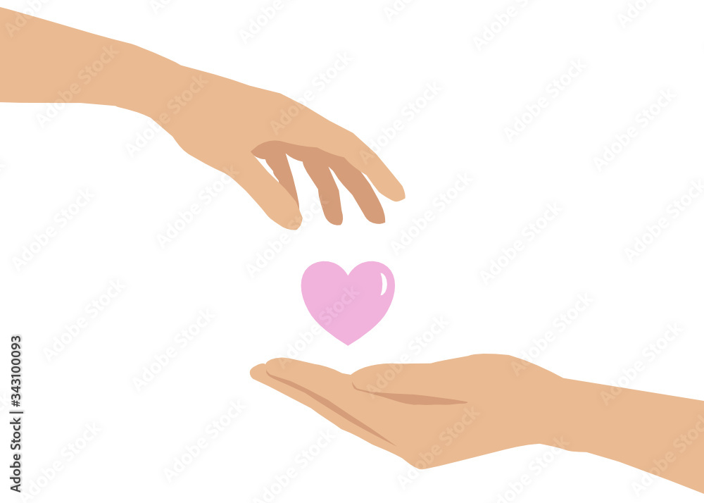There’s a hand giving a heart to another one’s hand. Concept about love, care, sharing, donation, human kindness. There’s a hand giving a heart to another one’s hand. Concept about love, care, sharing, donation, human kindness.