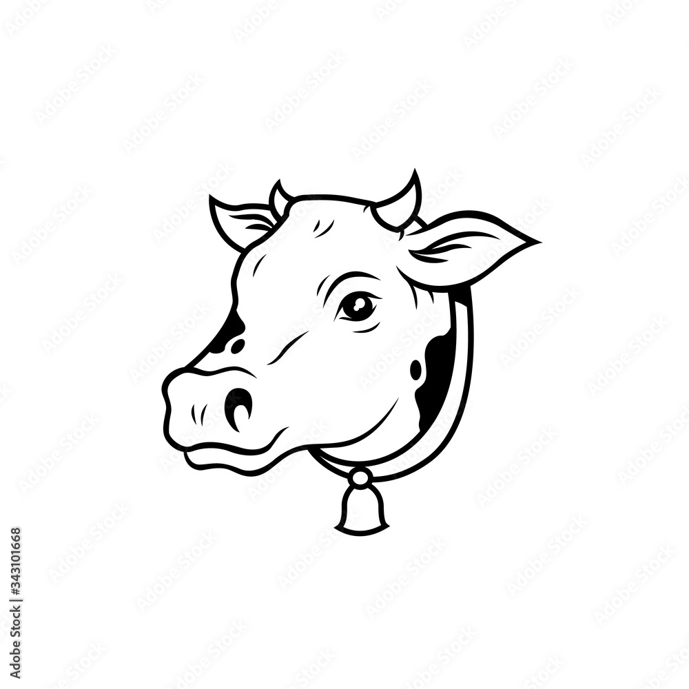 Cow head logo or icon, farm domestic animal. Cow head logo or icon, farm domestic animal.