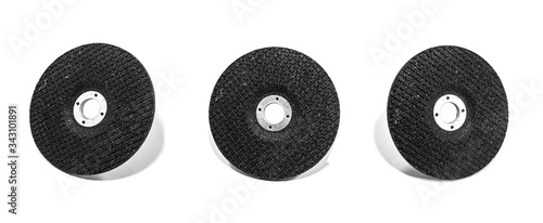 Steel grinding wheels on white background. Grinding wheels for mechanic equipment.