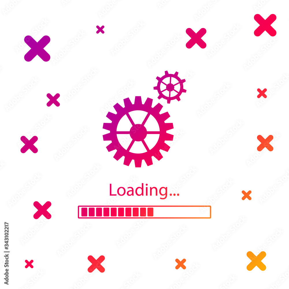 Color Loading and gear icon isolated on white background. Progress bar icon. System software update. Loading process symbol. Gradient random dynamic shapes. Vector Illustration Color Loading and gear icon isolated on white background. Progress bar icon. System software update. Loading process symbol. Gradient random dynamic shapes. Vector Illustration