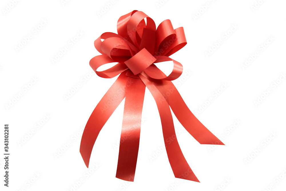 Shiny red satin ribbon on white background. Shiny red satin ribbon on white background.