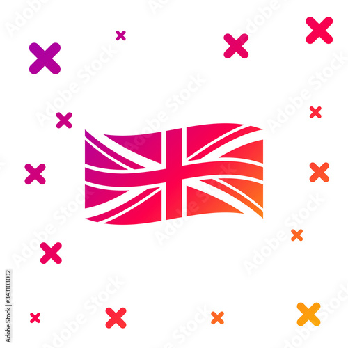 Color Flag of Great Britain icon isolated on white background. UK flag sign. Official United Kingdom flag sign. British symbol. Gradient random dynamic shapes. Vector Illustration