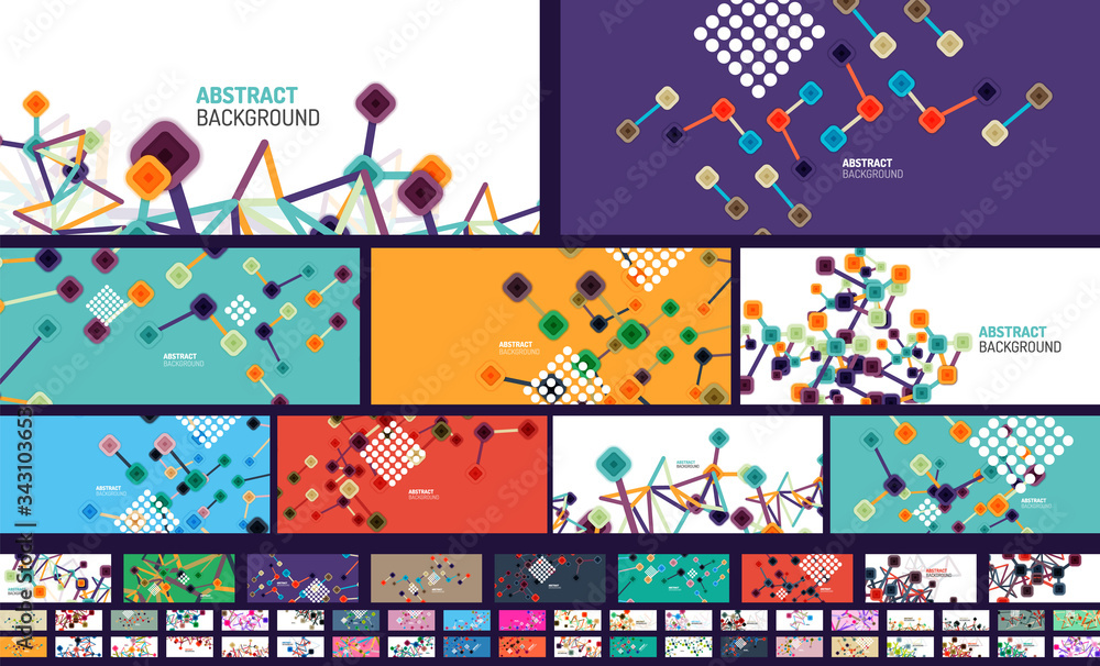 Set of abstract square dot connections, flat style multicolored geometric backgrounds for Wallpaper, Banner, Background, Card, Book Illustration, landing page or poster design Set of abstract square dot connections, flat style multicolored geometric backgrounds for Wallpaper, Banner, Background, Card, Book Illustration, landing page or poster design