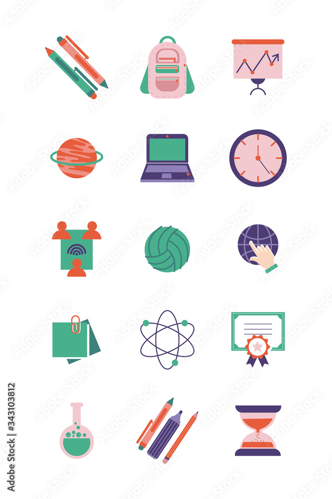 bundle of schoolflat style set icons bundle of schoolflat style set icons