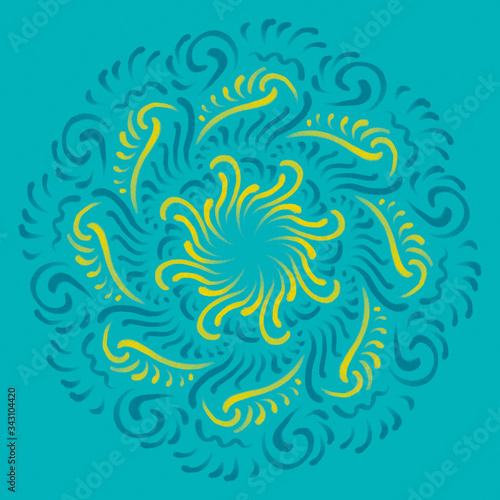 mandala blue green yellow circle pattern ornament (ID: 343104420)
