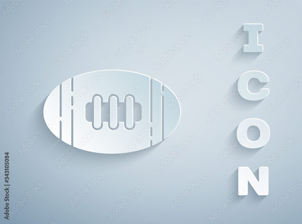 Paper cut American Football ball icon isolated on grey background. Rugby ball icon. Team sport game symbol. Paper art style. Vector Illustration Paper cut American Football ball icon isolated on grey background. Rugby ball icon. Team sport game symbol. Paper art style. Vector Illustration