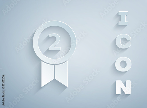 Paper cut Medal icon isolated on grey background. Winner achievement sign. Award medal. Paper art style. Vector Illustration