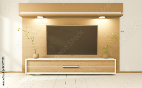 Wallpaper Mural Tv cabinet in tropical mint room Japanese - zen style,minimal designs. 3D rendering Torontodigital.ca