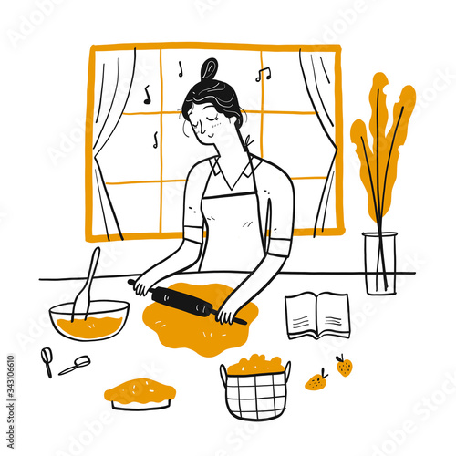Young Woman Cooking in the kitchen.