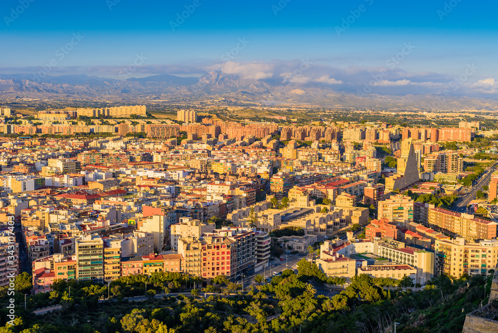 Incredible view from the fortress of Santa Barbara to the city of Alicante. Alicante province. Spain