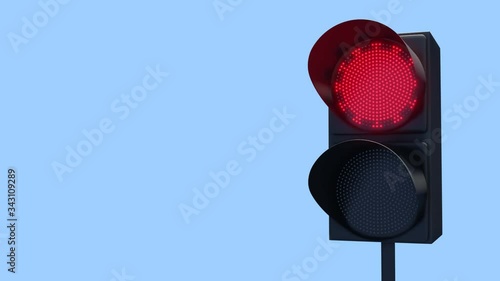 Traffic light on the background of the sky with a red signal in the form of sars cov 2 molecule. Alpha channel mask transparent background.