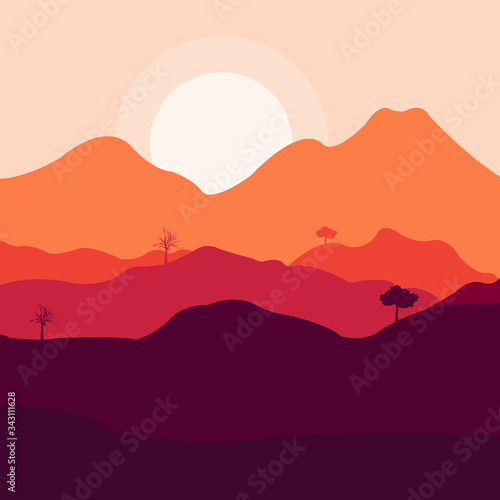 sunset in mountains vector illustration design