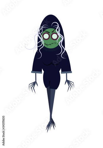 Apocalyptic Zombies - a gray-haired girl wearing a suit with a hood. She has long fingers and nails.