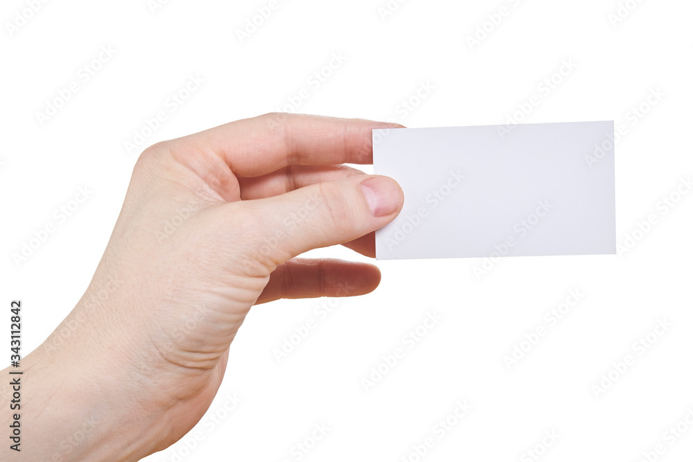Obraz premium Hand hold empty card isolated on white background