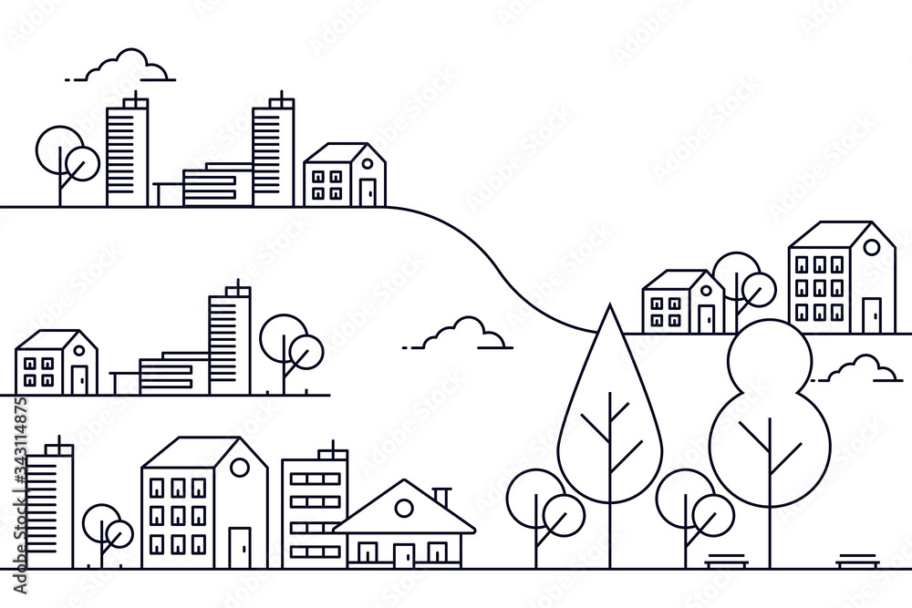 Obraz premium City illustration with thin line style
