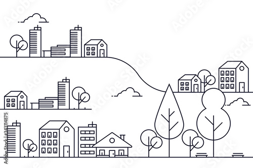 City illustration with thin line style