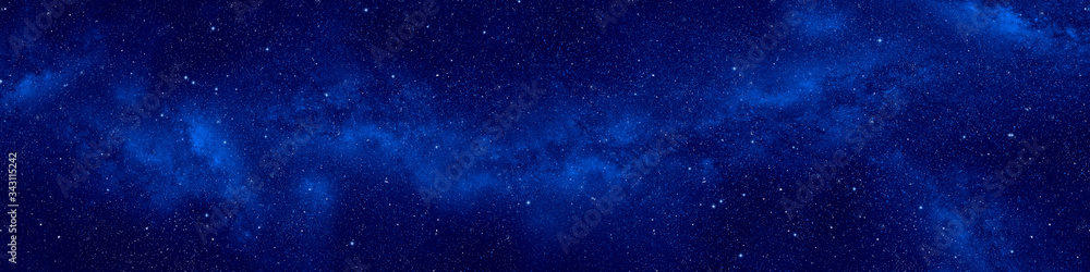 Milky way galaxy in night sky web banner. Space background.