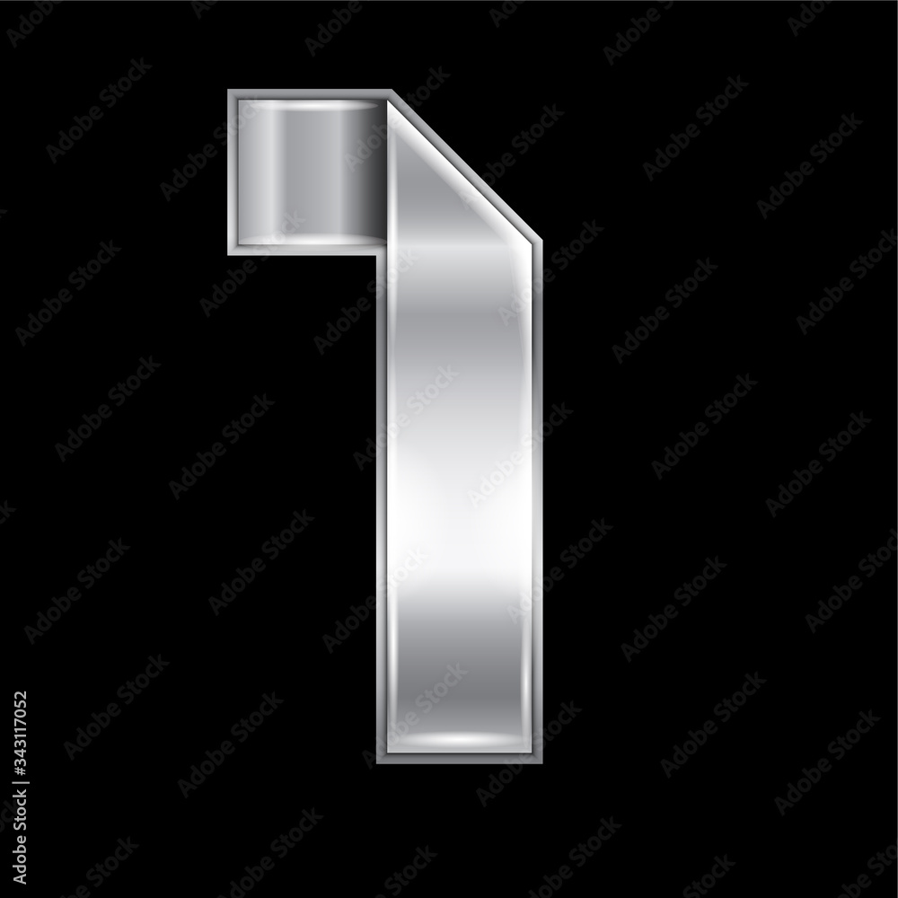 New font folded from a silver metallic ribbon. Trendy alphabet, gray vector number One on a black background, 10eps New font folded from a silver metallic ribbon. Trendy alphabet, gray vector number One on a black background, 10eps