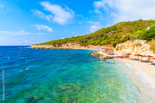 Idyllic beach in Proteas bay near Pythagorion town, Samos island, Aegean Sea, Greece