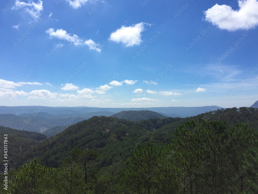 View of the blue sky and mountains in Vietnam View of the blue sky and mountains in Vietnam