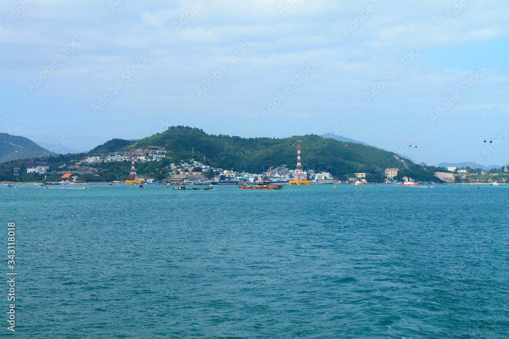 Scenic view of the islands and mountains near Nha Trang. Vietnam